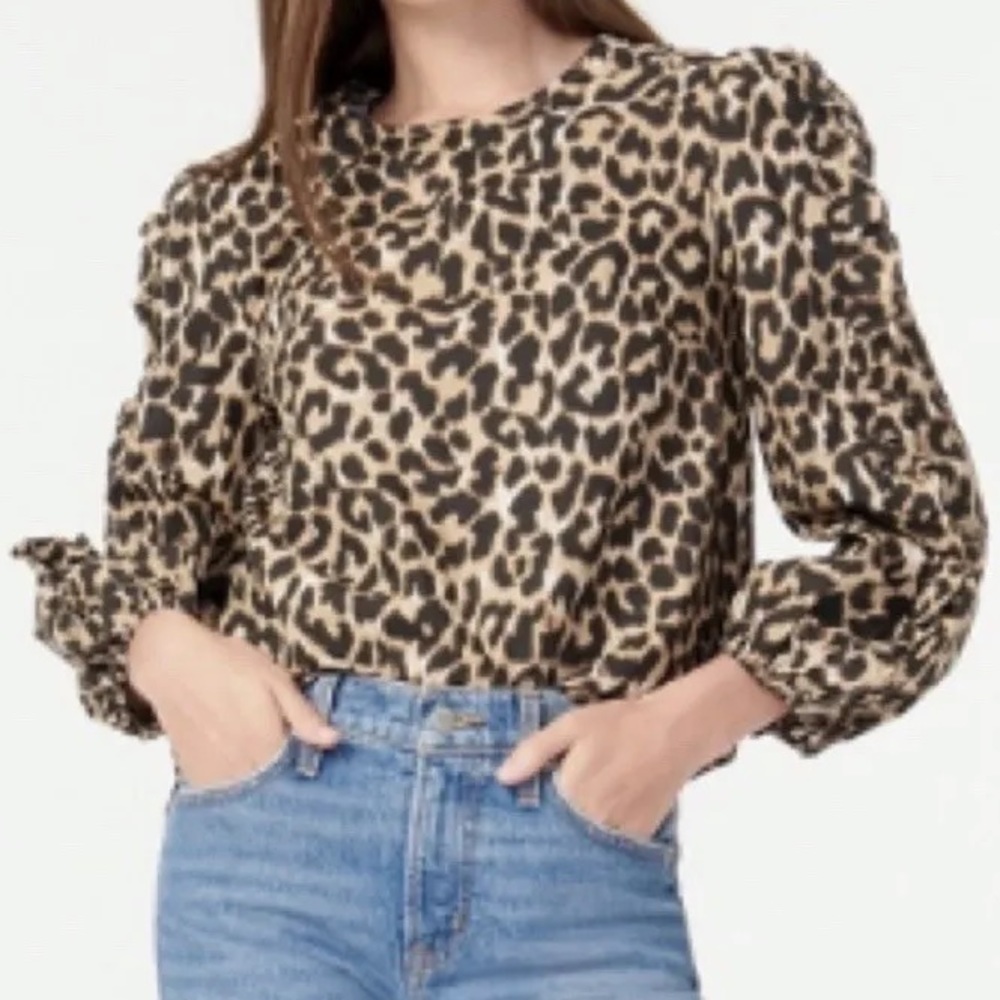 JCrew Leopard Cheetah Print Ruffled Sleeve Top